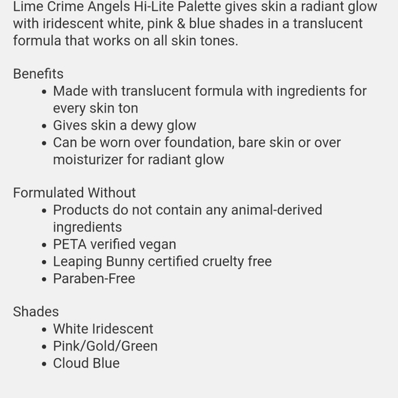 LIME CRIME ANGELS HI-LITE PALETTE. - Picture 5 of 5